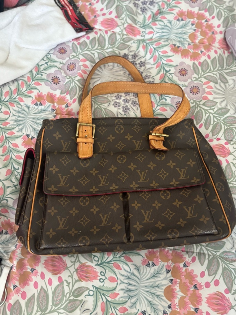 Louis Vuitton Brown Monogram Satchel with Tan Leather Handles